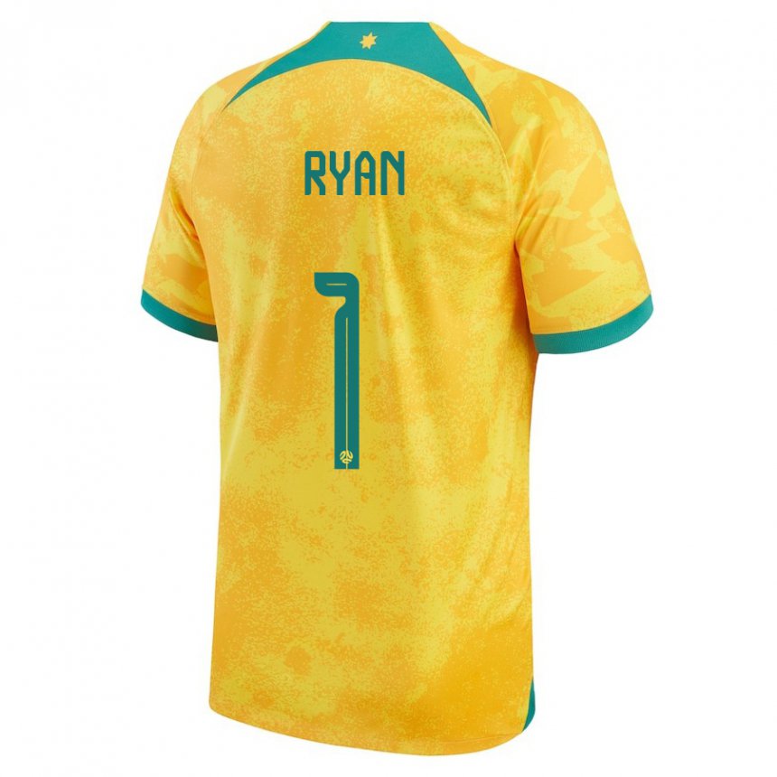 Homem Camisola Australiana Mathew Ryan #1 Dourado Principal 22-24 Camisa Brasil