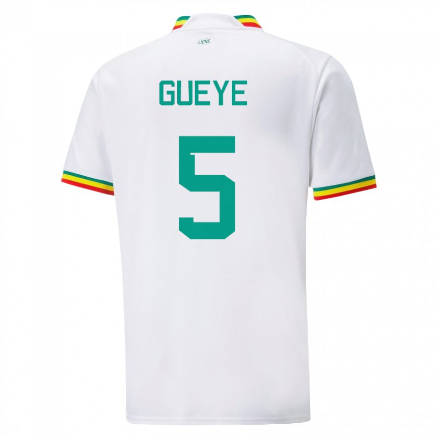Homem Camisola Senegalesa Idrissa Gueye #5 Branco Principal 22-24 Camisa Brasil