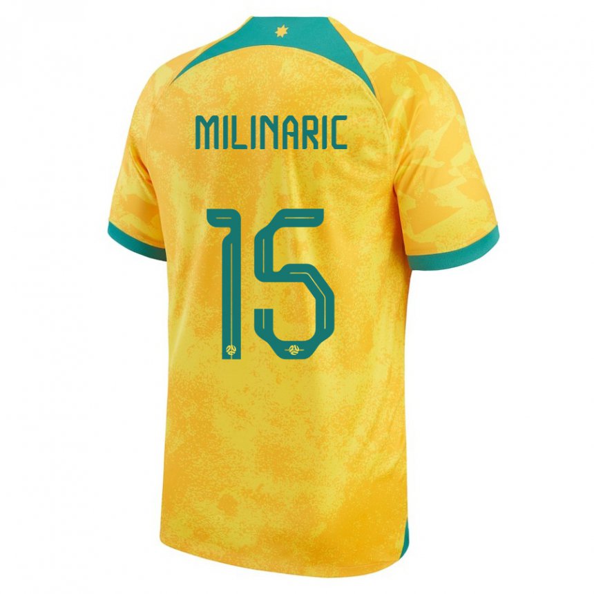 Mulher Camisola Australiana Anton Milinaric #15 Dourado Principal 22-24 Camisa Brasil