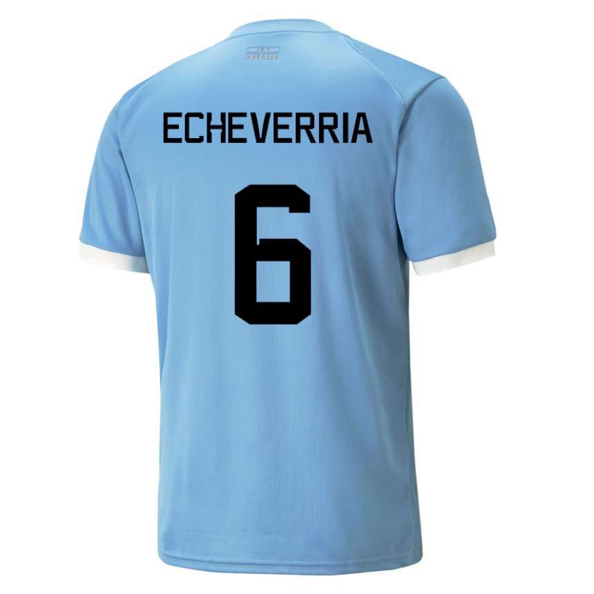 Mulher Camisola Uruguaia Juan Echeverria #6 Azul Principal 22-24 Camisa Brasil