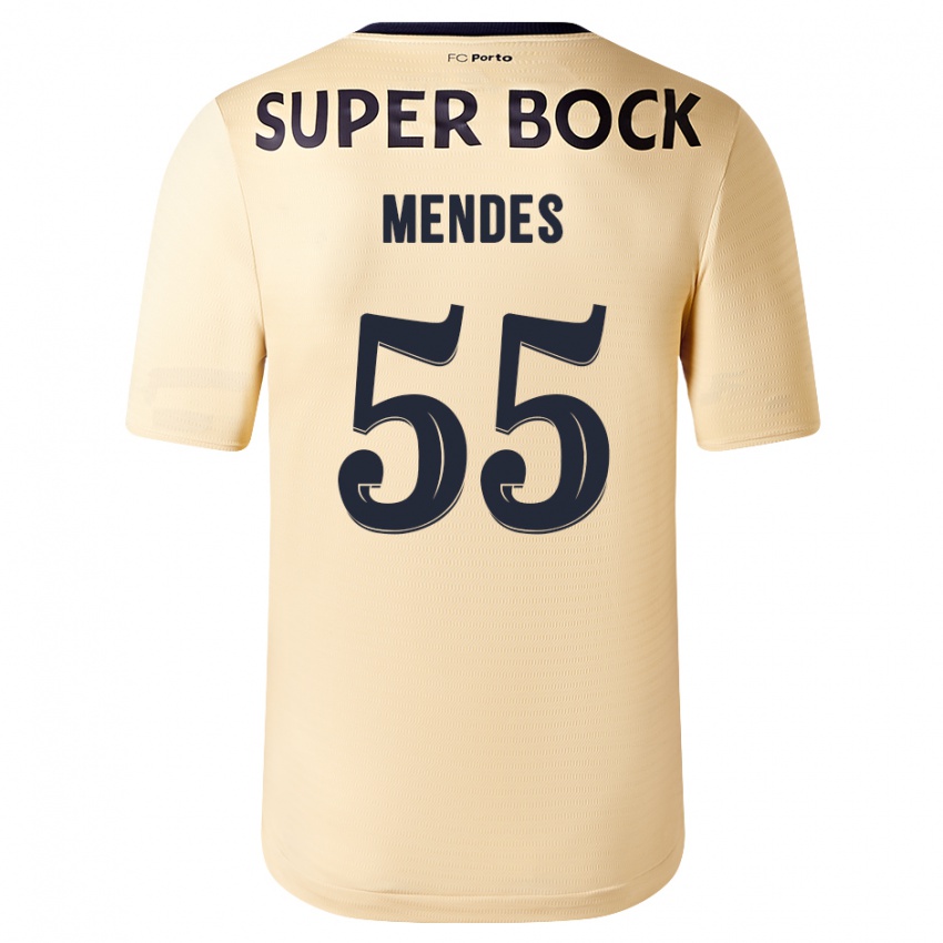 Criança Camisola Joao Mendes #55 Bege-Dourado Alternativa 2023/24 Camisa Brasil