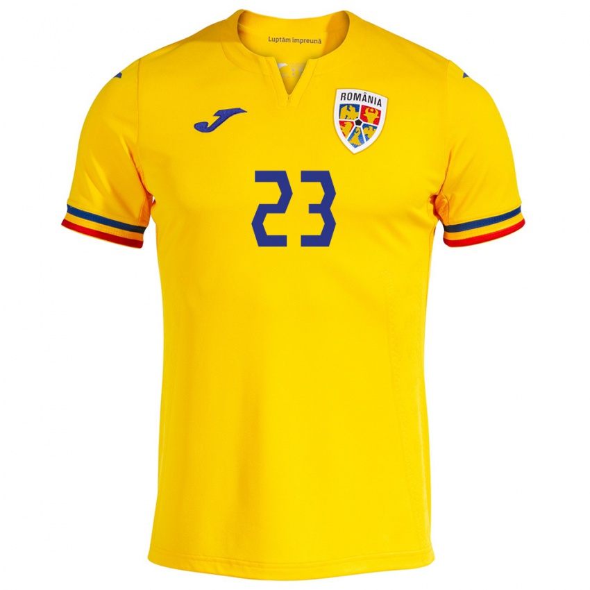 Mulher Camisola Romênia David Dincă #23 Amarelo Principal 24-26 Camisa Brasil