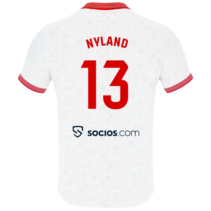 Mulher Camisola Ørjan Nyland #13 Branco Principal 2023/24 Camisa Brasil