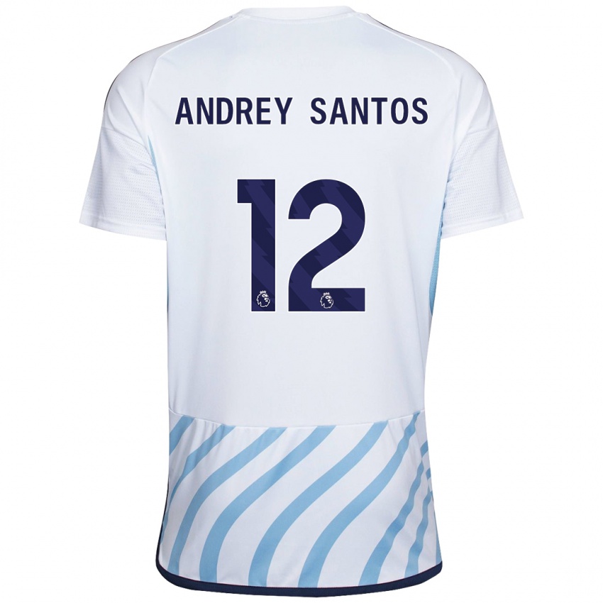 Criança Camisola Andrey Santos #12 Branco Azul Alternativa 2023/24 Camisa Brasil