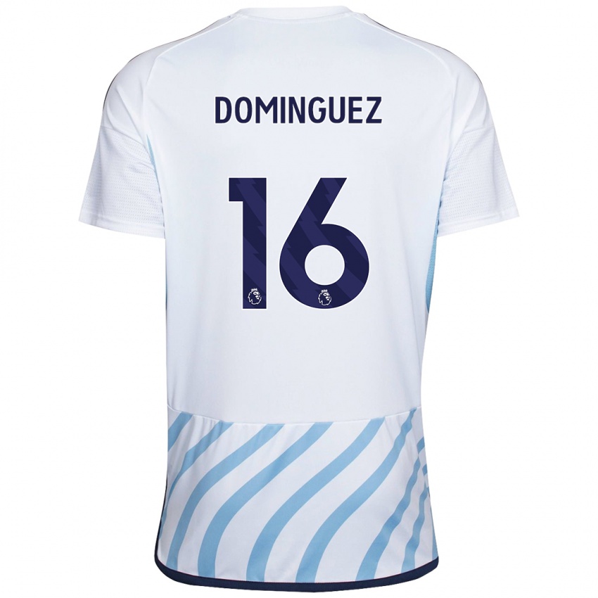 Mulher Camisola Nicolas Dominguez #16 Branco Azul Alternativa 2023/24 Camisa Brasil