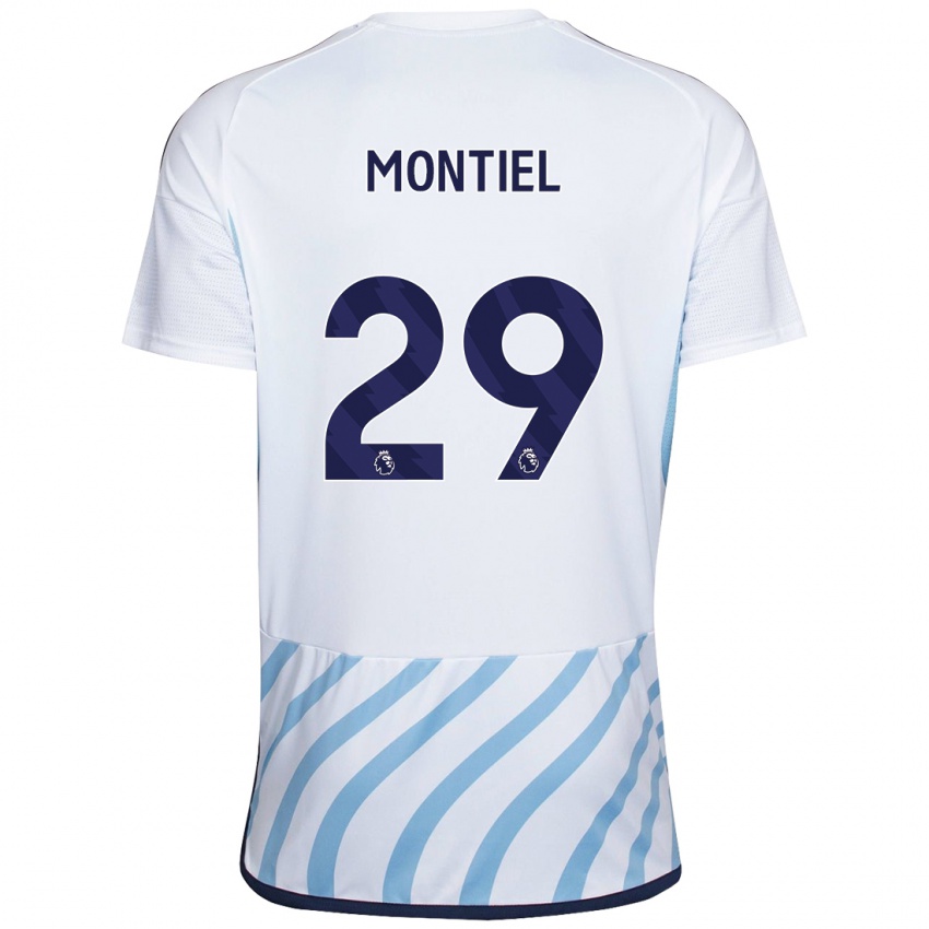Mulher Camisola Gonzalo Montiel #29 Branco Azul Alternativa 2023/24 Camisa Brasil
