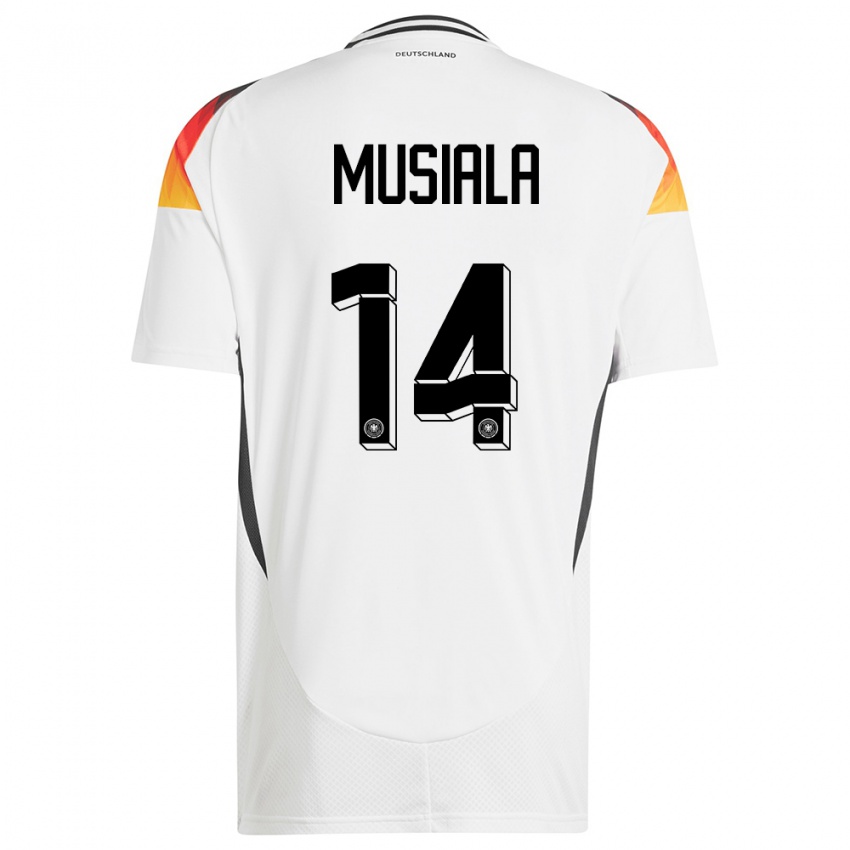 Criança Camisola Alemanha Jamal Musiala #14 Branco Principal 24-26 Camisa Brasil