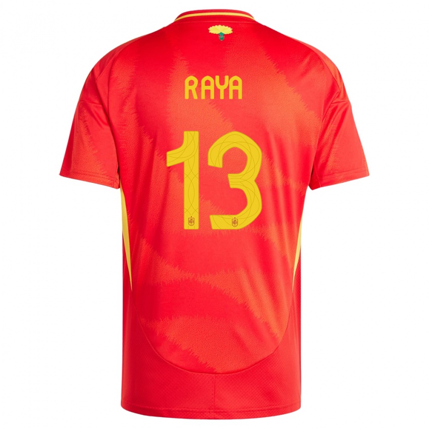 Criança Camisola Espanha David Raya #13 Vermelho Principal 24-26 Camisa Brasil