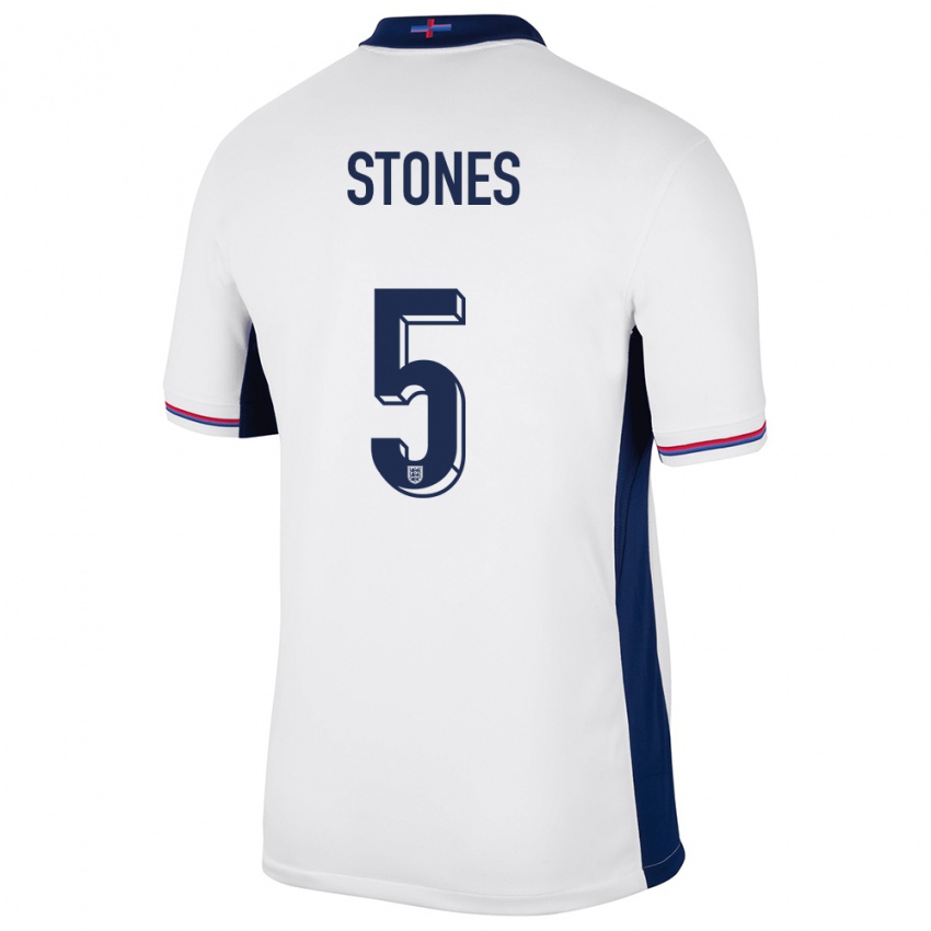 Criança Camisola Inglaterra John Stones #5 Branco Principal 24-26 Camisa Brasil