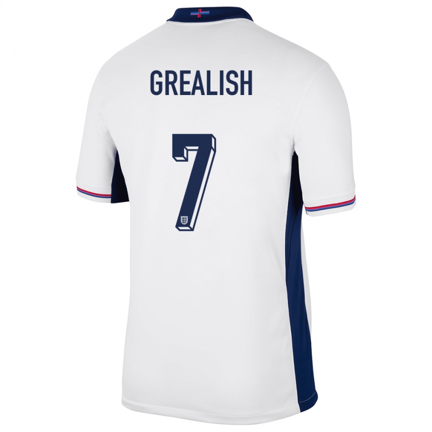 Criança Camisola Inglaterra Jack Grealish #7 Branco Principal 24-26 Camisa Brasil