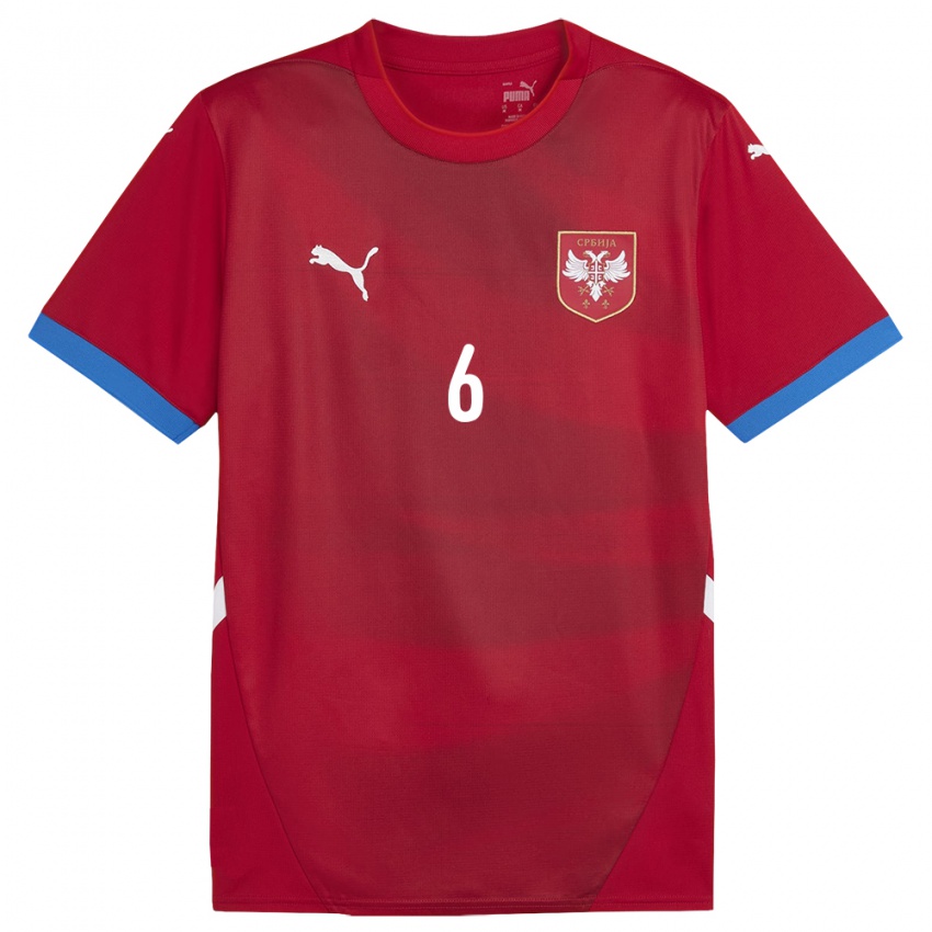 Criança Camisola Sérvia Erhan Masovic #6 Vermelho Principal 24-26 Camisa Brasil