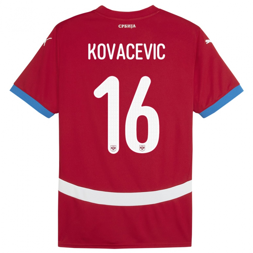 Criança Camisola Sérvia Bojan Kovacevic #16 Vermelho Principal 24-26 Camisa Brasil
