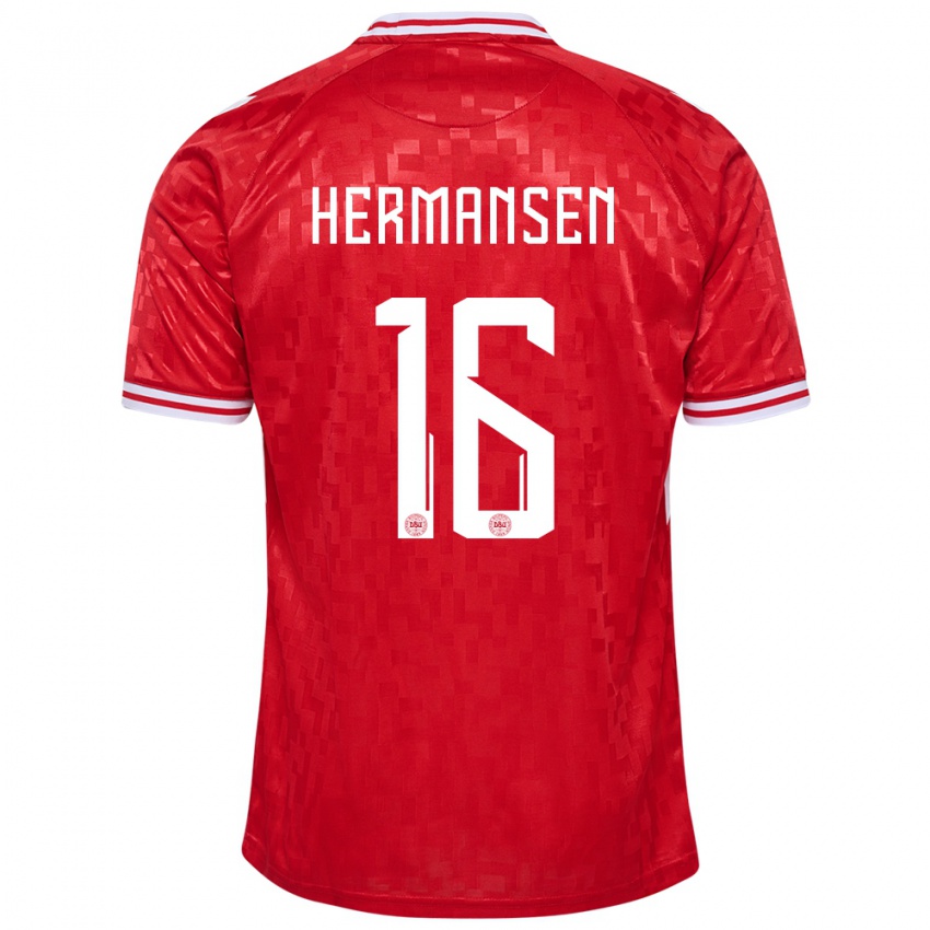 Criança Camisola Dinamarca Mads Hermansen #16 Vermelho Principal 24-26 Camisa Brasil