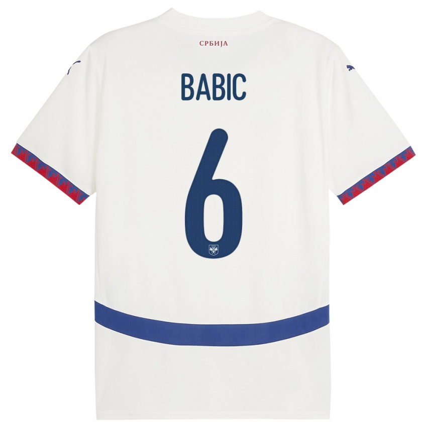 Criança Camisola Sérvia Srdjan Babic #6 Branco Alternativa 24-26 Camisa Brasil