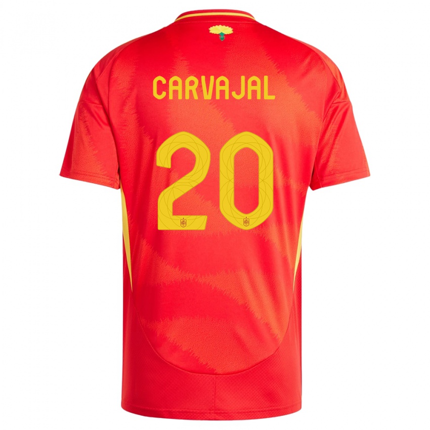Homem Camisola Espanha Daniel Carvajal #20 Vermelho Principal 24-26 Camisa Brasil