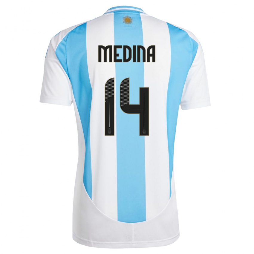 Homem Camisola Argentina Facundo Medina #14 Branco Azul Principal 24-26 Camisa Brasil