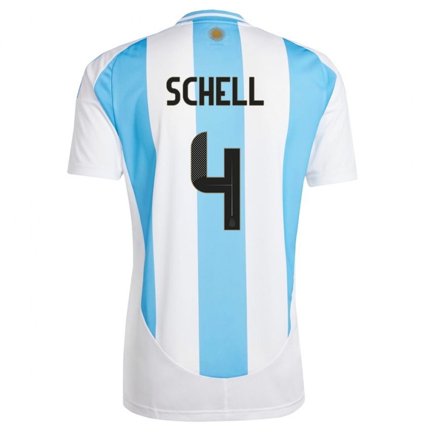 Homem Camisola Argentina Sofia Schell #4 Branco Azul Principal 24-26 Camisa Brasil