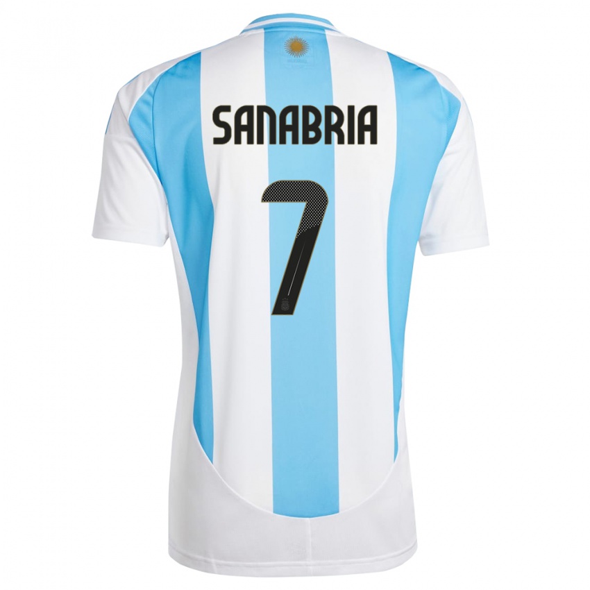 Homem Camisola Argentina Mateo Sanabria #7 Branco Azul Principal 24-26 Camisa Brasil