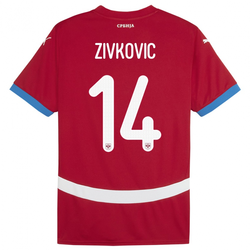 Homem Camisola Sérvia Andrija Zivkovic #14 Vermelho Principal 24-26 Camisa Brasil