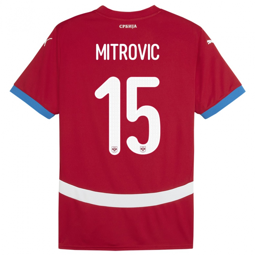 Homem Camisola Sérvia Stefan Mitrovic #15 Vermelho Principal 24-26 Camisa Brasil