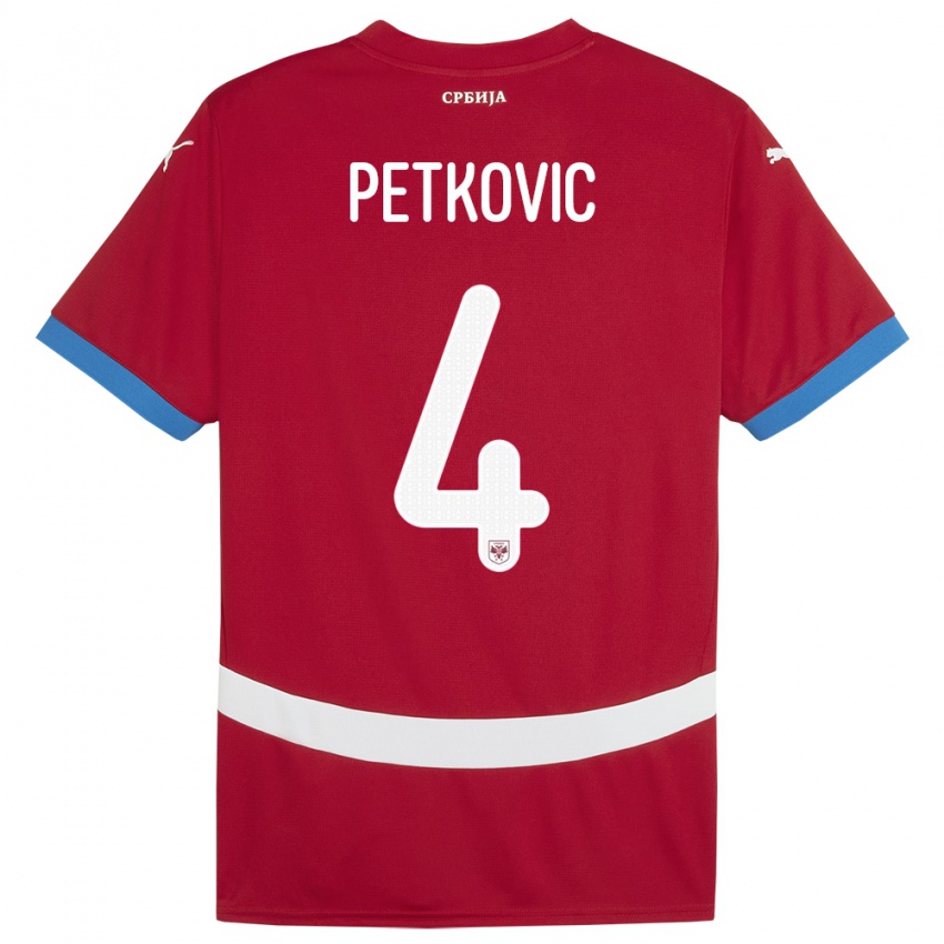 Homem Camisola Sérvia Nikola Petkovic #4 Vermelho Principal 24-26 Camisa Brasil
