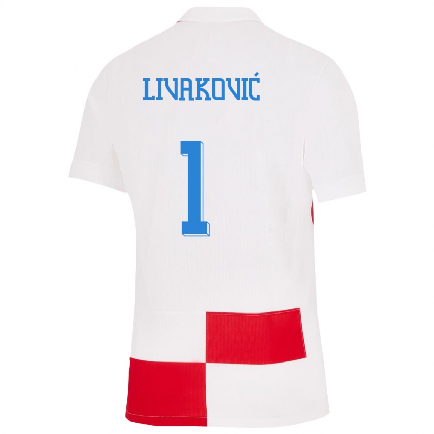 Homem Camisola Croácia Dominik Livakovic #1 Branco Vermelho Principal 24-26 Camisa Brasil