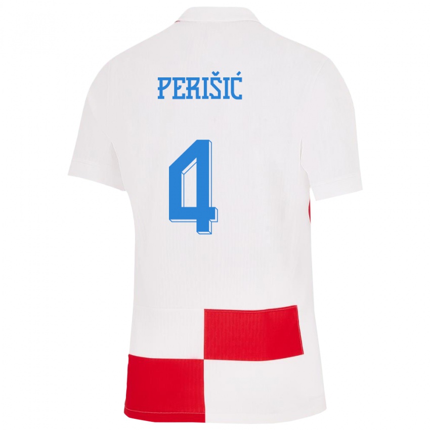 Homem Camisola Croácia Ivan Perisic #4 Branco Vermelho Principal 24-26 Camisa Brasil