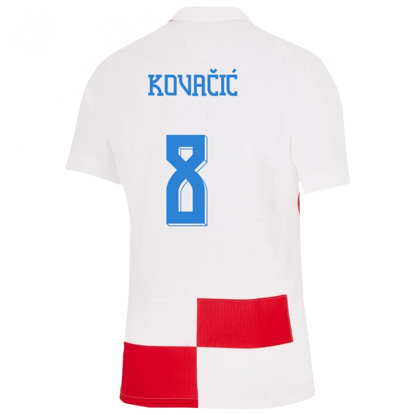 Homem Camisola Croácia Mateo Kovacic #8 Branco Vermelho Principal 24-26 Camisa Brasil