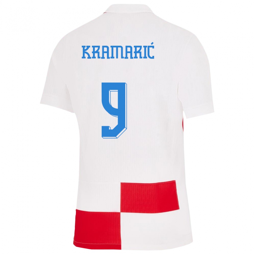 Homem Camisola Croácia Andrej Kramaric #9 Branco Vermelho Principal 24-26 Camisa Brasil