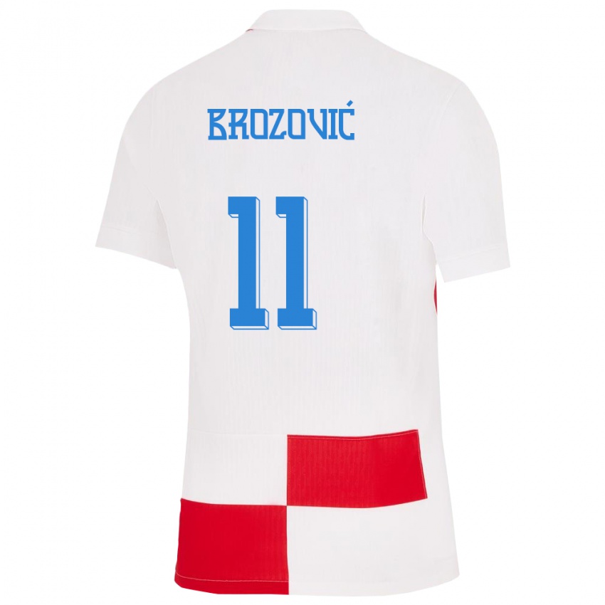 Homem Camisola Croácia Marcelo Brozovic #11 Branco Vermelho Principal 24-26 Camisa Brasil