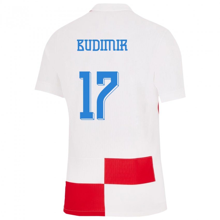 Homem Camisola Croácia Ante Budimir #17 Branco Vermelho Principal 24-26 Camisa Brasil
