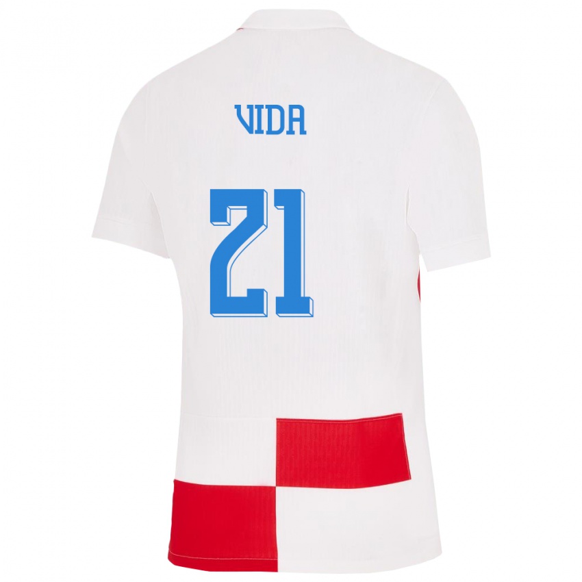 Homem Camisola Croácia Domagoj Vida #21 Branco Vermelho Principal 24-26 Camisa Brasil