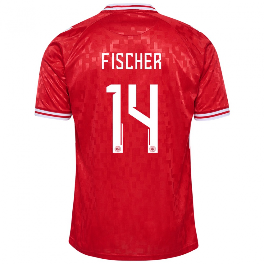 Homem Camisola Dinamarca Mikkel Fischer #14 Vermelho Principal 24-26 Camisa Brasil
