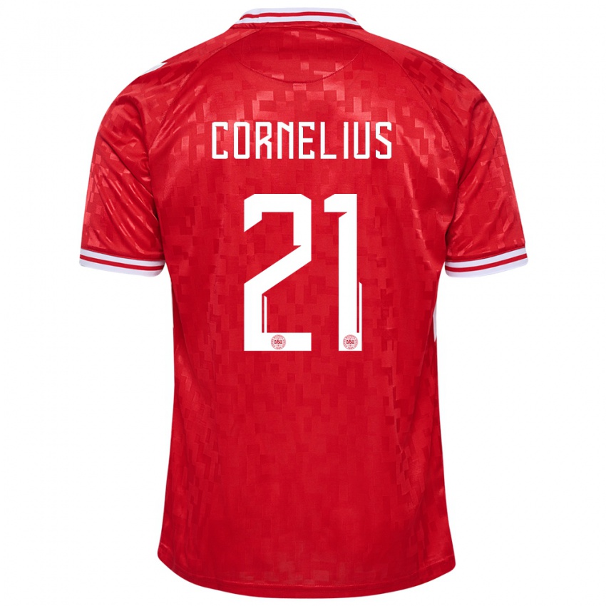 Homem Camisola Dinamarca Andreas Cornelius #21 Vermelho Principal 24-26 Camisa Brasil