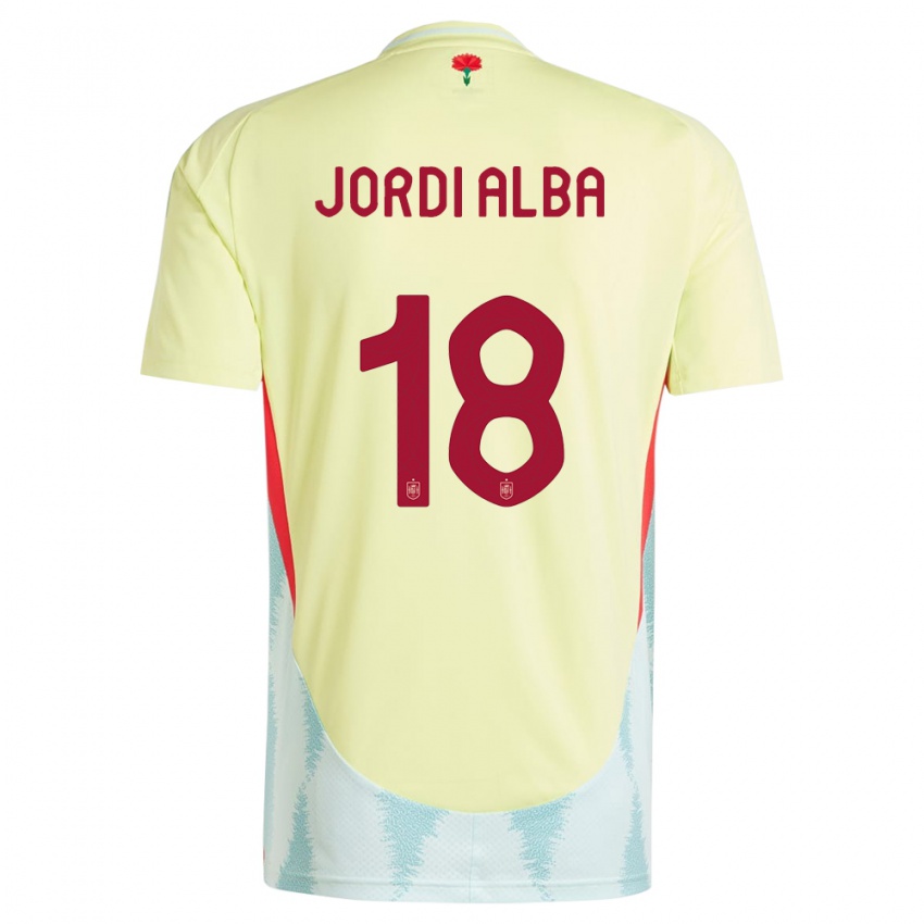 Homem Camisola Espanha Jordi Alba #18 Amarelo Alternativa 24-26 Camisa Brasil