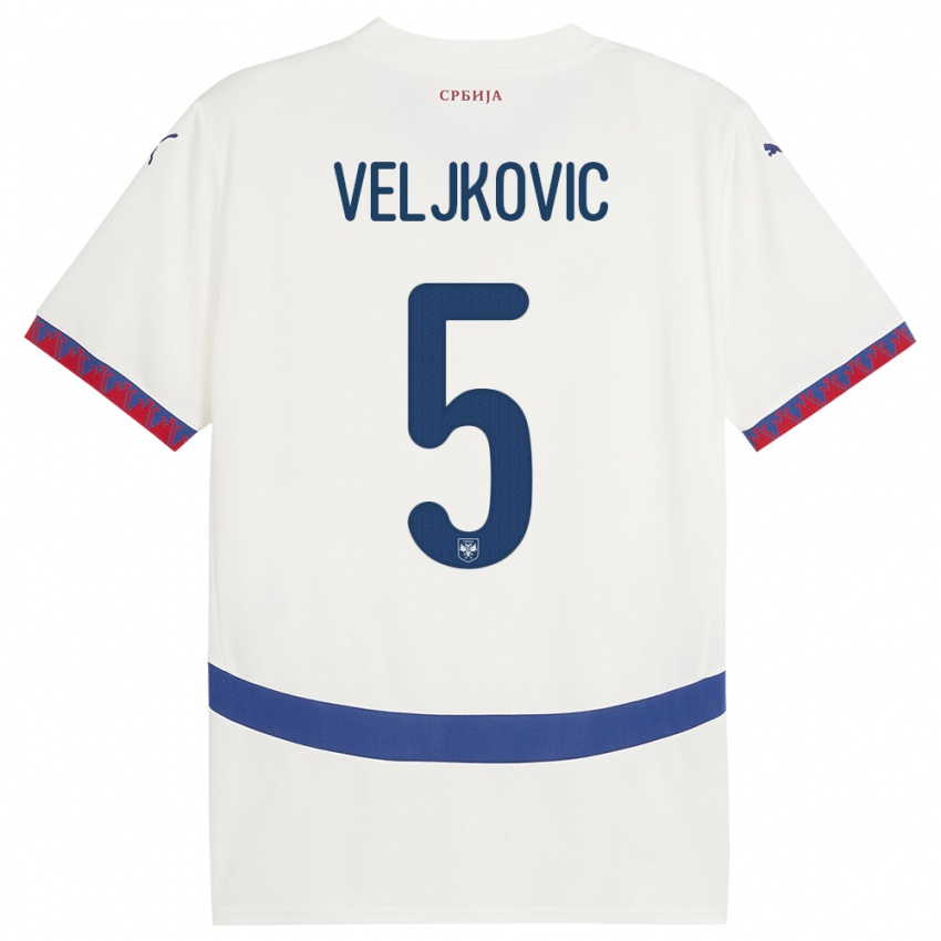 Homem Camisola Sérvia Milos Veljkovic #5 Branco Alternativa 24-26 Camisa Brasil