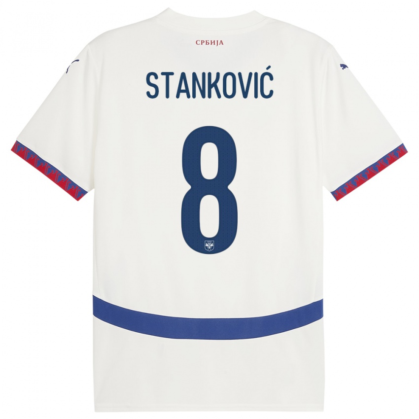 Homem Camisola Sérvia Aleksandar Stankovic #8 Branco Alternativa 24-26 Camisa Brasil