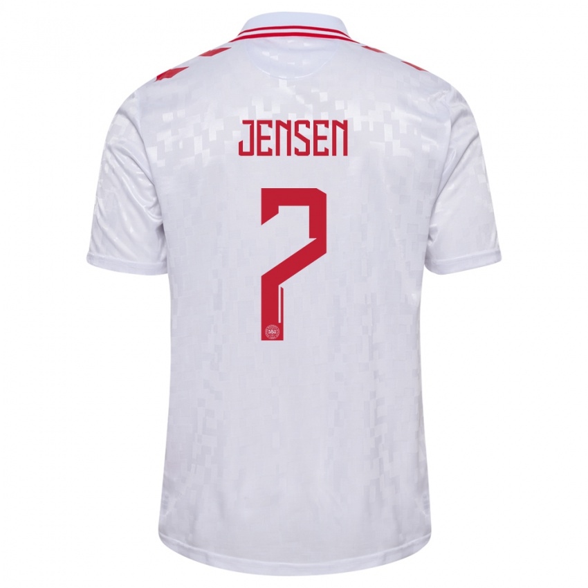 Homem Camisola Dinamarca Mathias Jensen #7 Branco Alternativa 24-26 Camisa Brasil