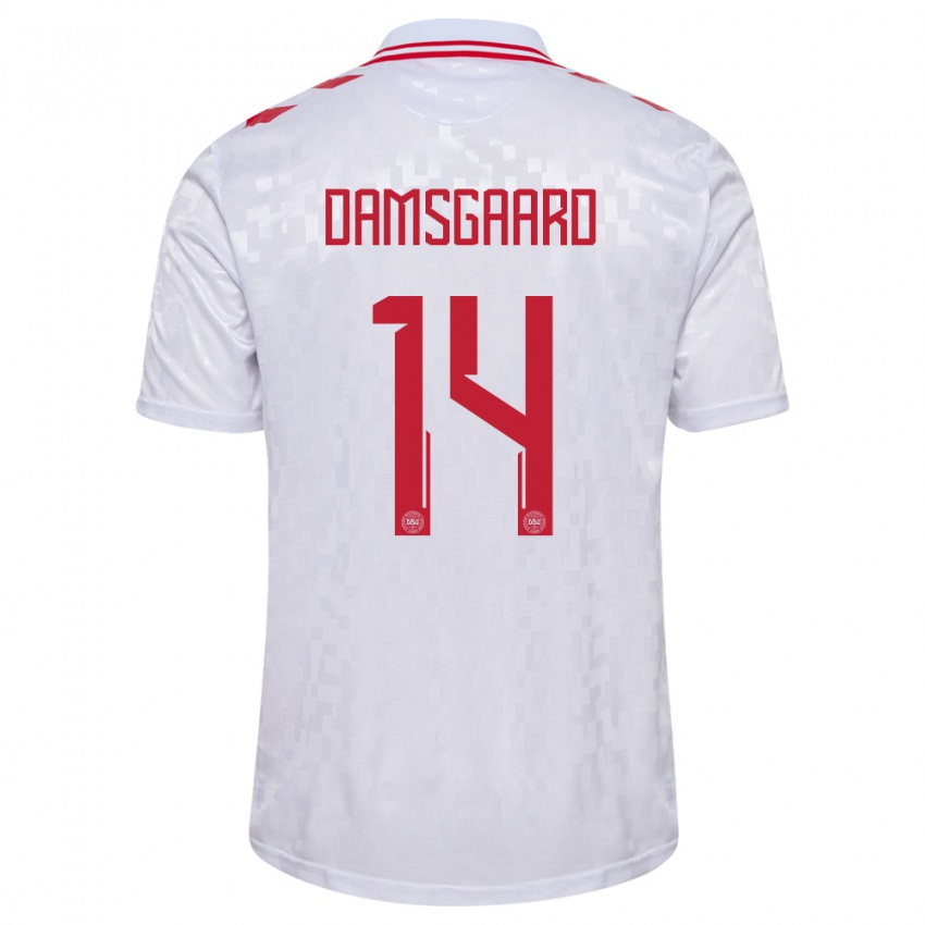 Homem Camisola Dinamarca Mikkel Damsgaard #14 Branco Alternativa 24-26 Camisa Brasil