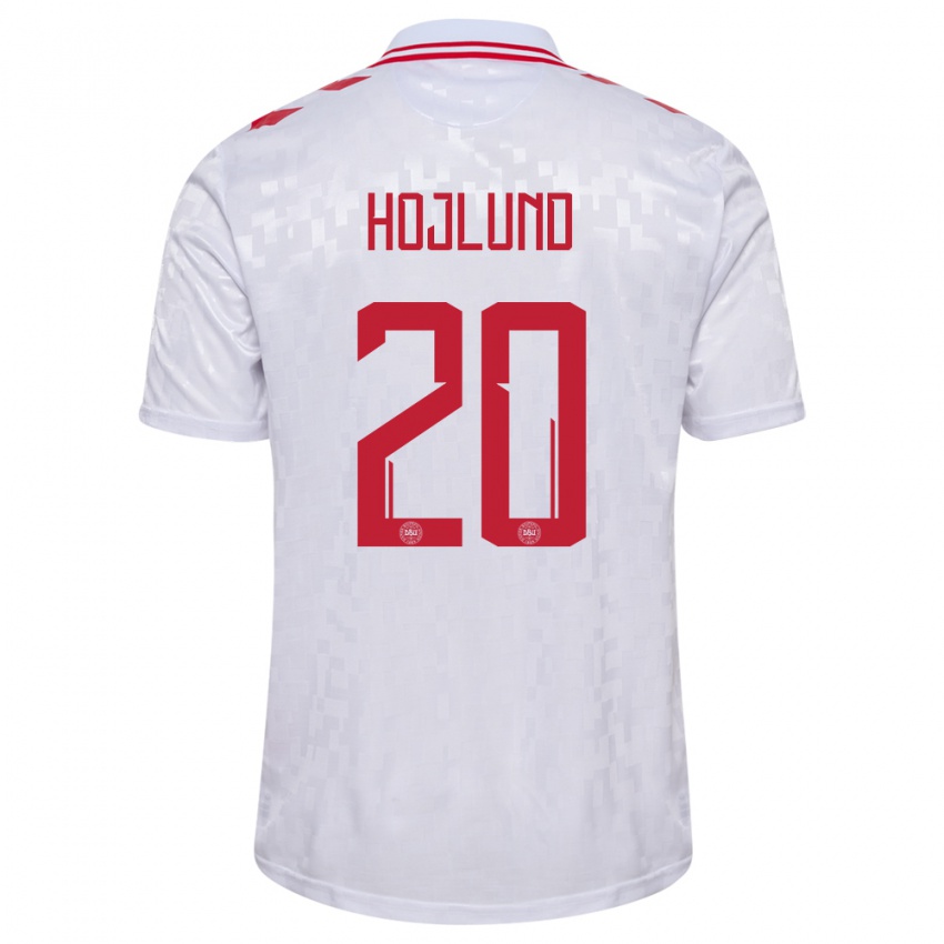 Homem Camisola Dinamarca Rasmus Hojlund #20 Branco Alternativa 24-26 Camisa Brasil