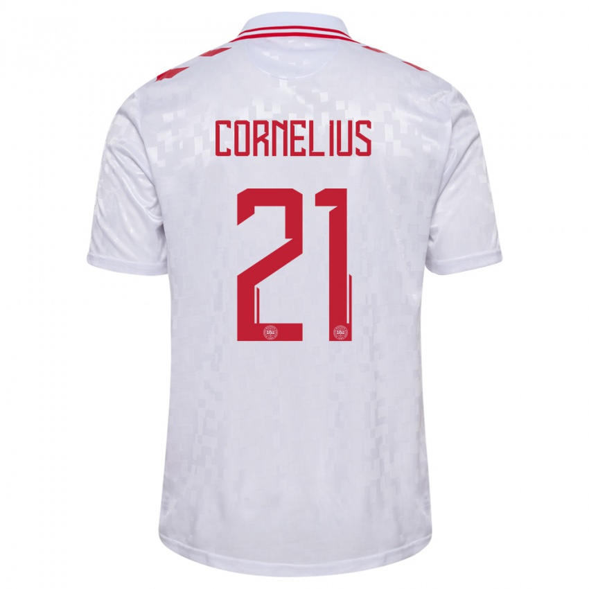 Homem Camisola Dinamarca Andreas Cornelius #21 Branco Alternativa 24-26 Camisa Brasil