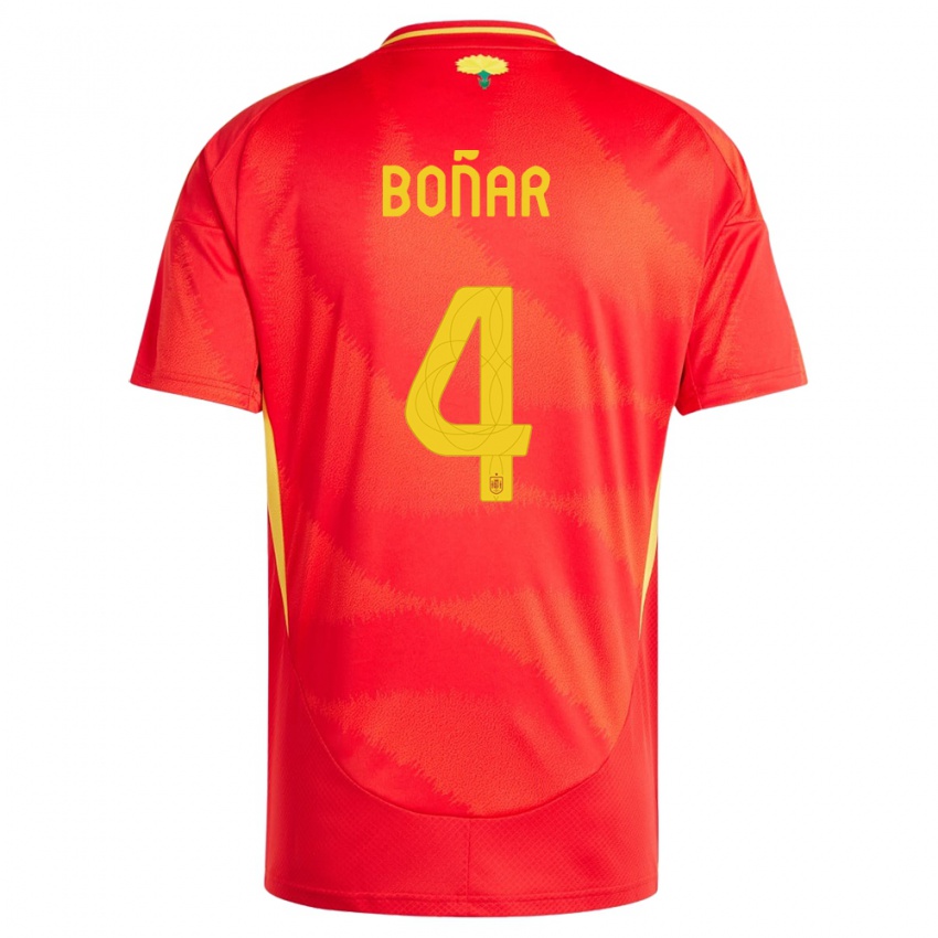 Mulher Camisola Espanha Javier Bonar #4 Vermelho Principal 24-26 Camisa Brasil