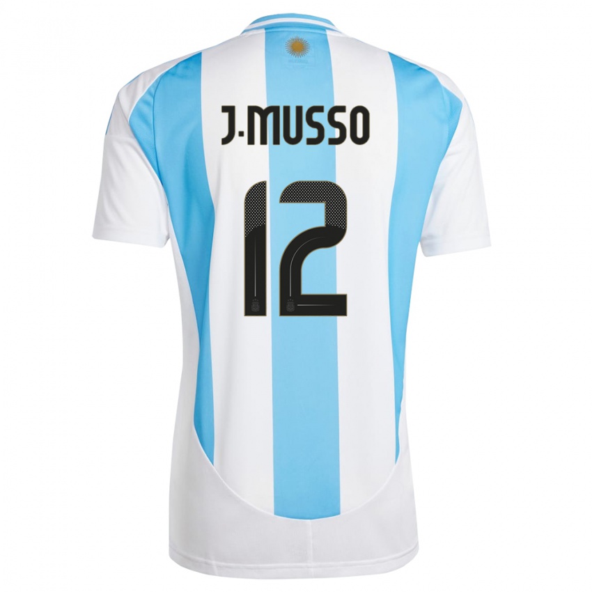 Mulher Camisola Argentina Juan Musso #12 Branco Azul Principal 24-26 Camisa Brasil