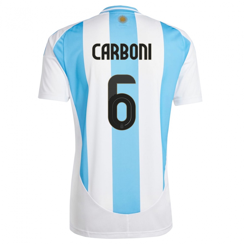 Mulher Camisola Argentina Franco Carboni #6 Branco Azul Principal 24-26 Camisa Brasil