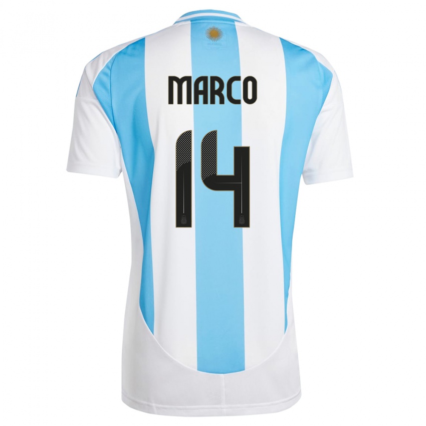 Mulher Camisola Argentina Francisco Marco #14 Branco Azul Principal 24-26 Camisa Brasil