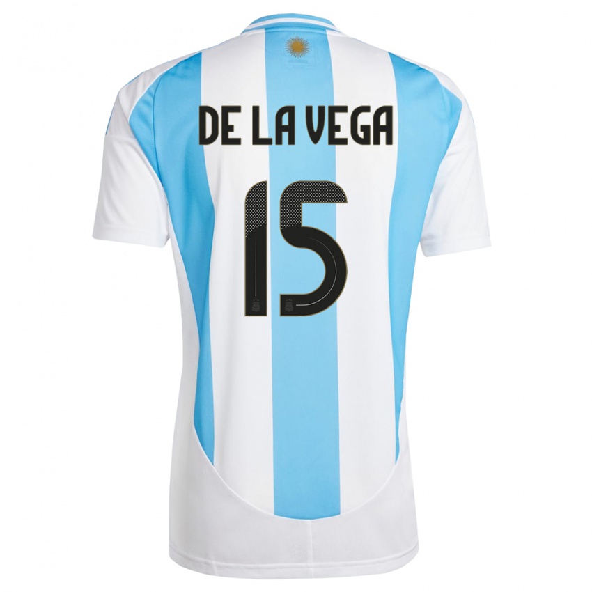 Mulher Camisola Argentina Pedro De La Vega #15 Branco Azul Principal 24-26 Camisa Brasil