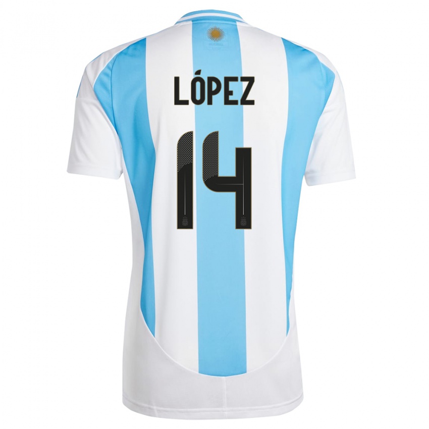 Mulher Camisola Argentina Lautaro Lopez #14 Branco Azul Principal 24-26 Camisa Brasil