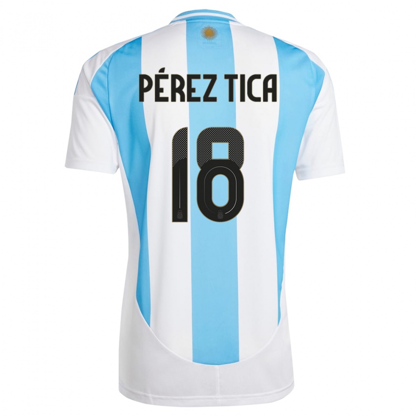 Mulher Camisola Argentina Jeremias Perez Tica #18 Branco Azul Principal 24-26 Camisa Brasil