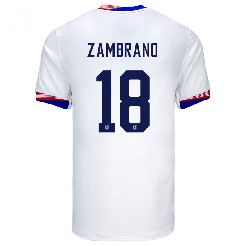 Mulher Camisola Estados Unidos Marcos Zambrano #18 Branco Principal 24-26 Camisa Brasil