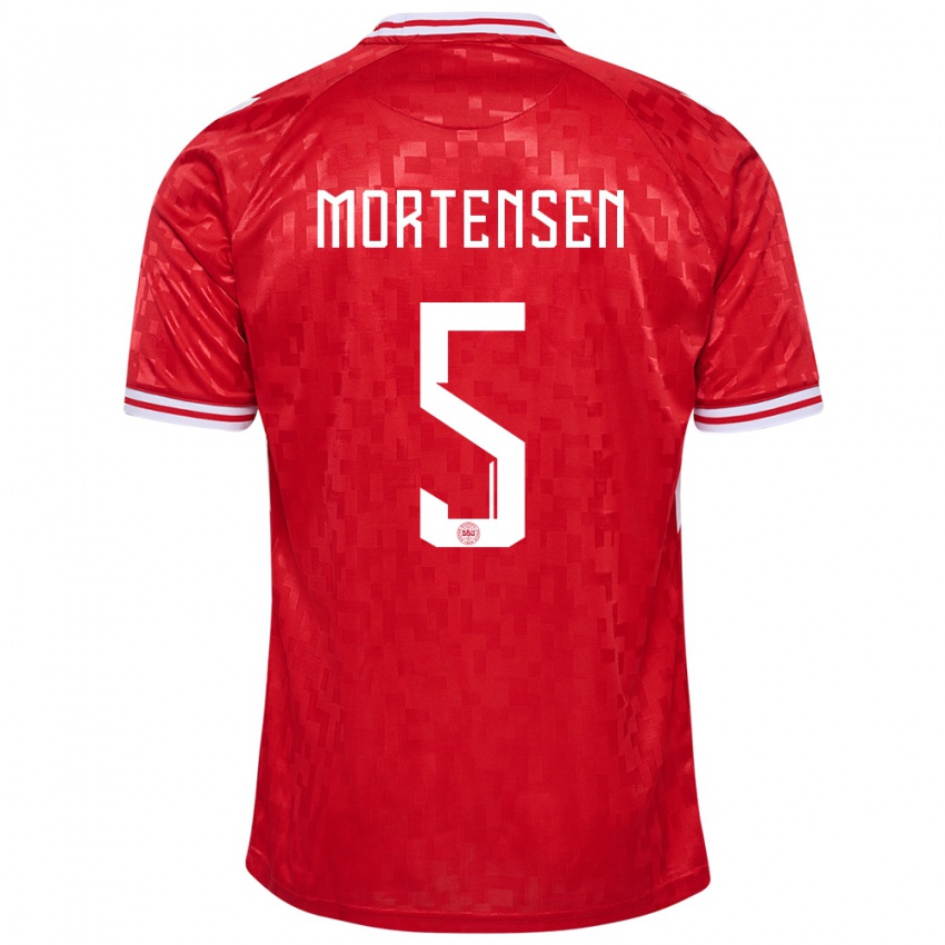 Mulher Camisola Dinamarca Gustav Mortensen #5 Vermelho Principal 24-26 Camisa Brasil